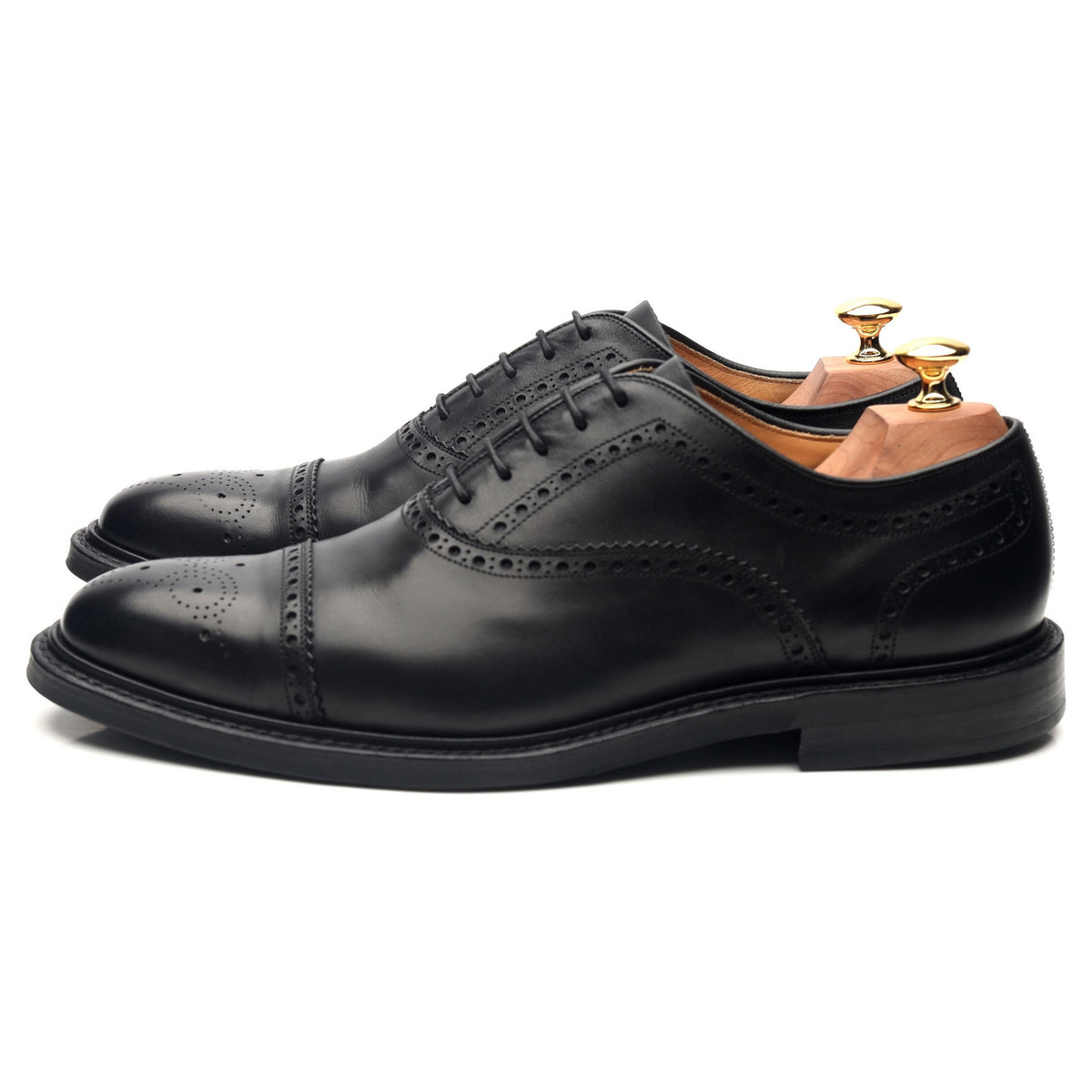 &#39;Camborne&#39; Black Leather Oxford Semi Brogues UK 9 F