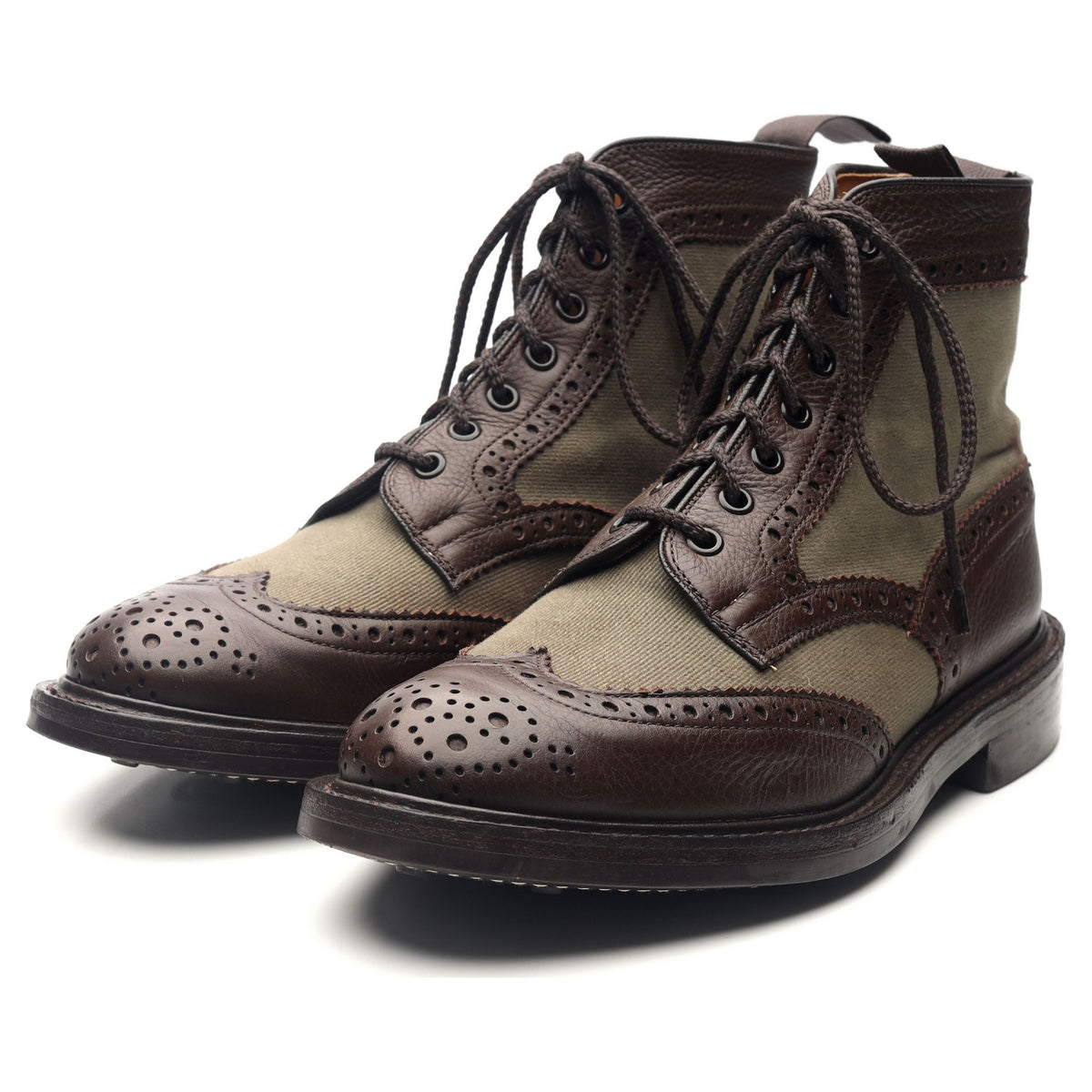 &#39;Kelmscott&#39; Brown Green Leather Brogue Boots UK 7.5