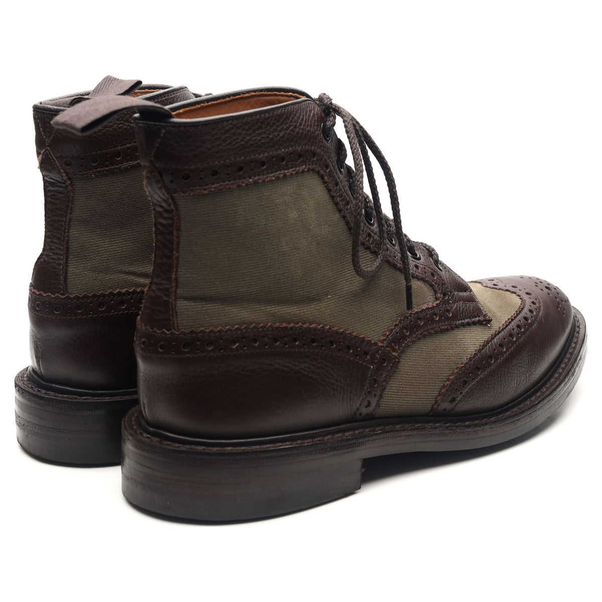 &#39;Kelmscott&#39; Brown Green Leather Brogue Boots UK 7.5