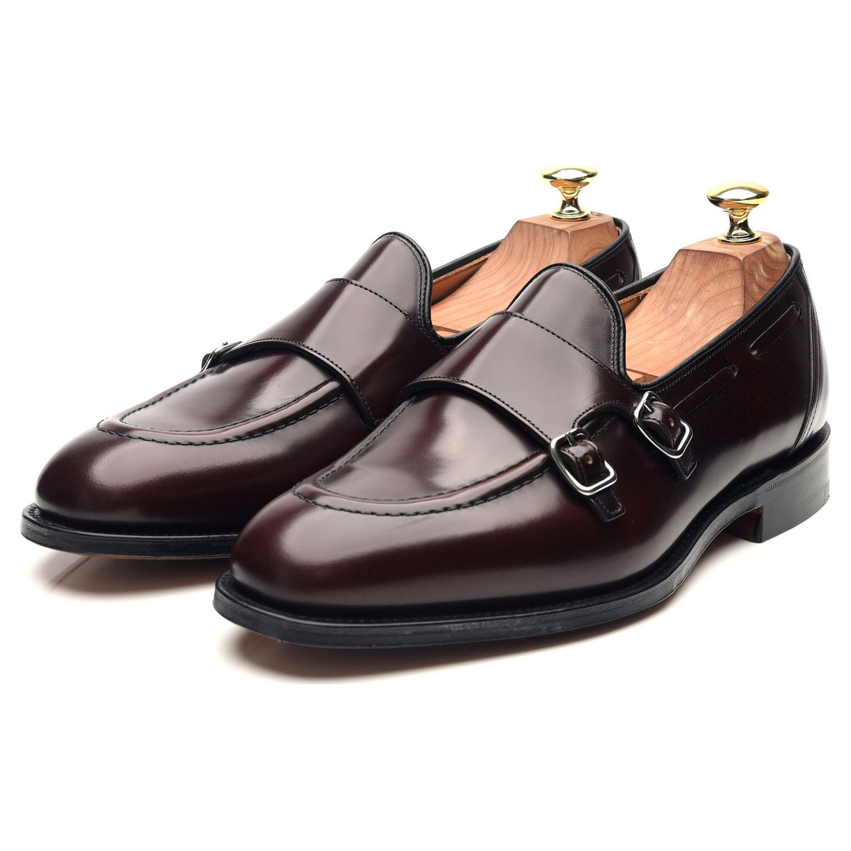 &#39;Clatford&#39; Burgundy Leather Double Monk Loafers UK 7 G
