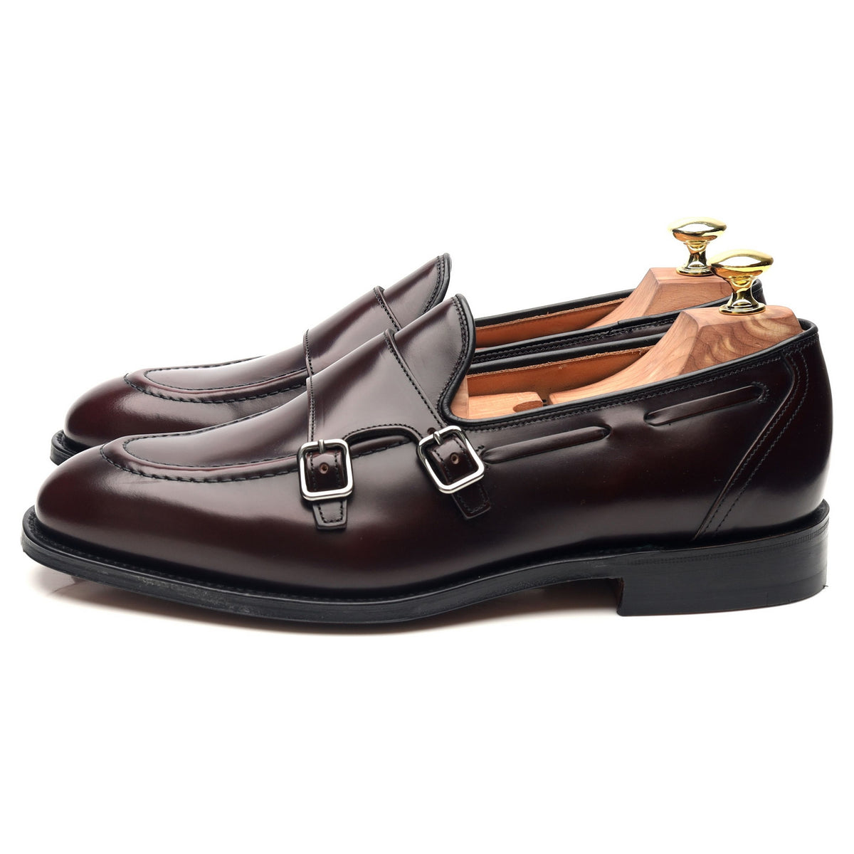 &#39;Clatford&#39; Burgundy Leather Double Monk Loafers UK 7 G