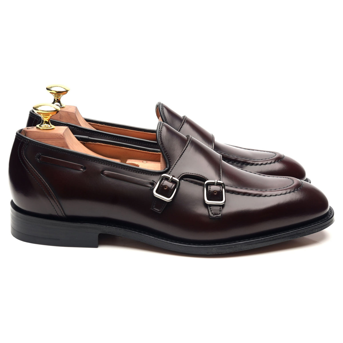 &#39;Clatford&#39; Burgundy Leather Double Monk Loafers UK 7 G