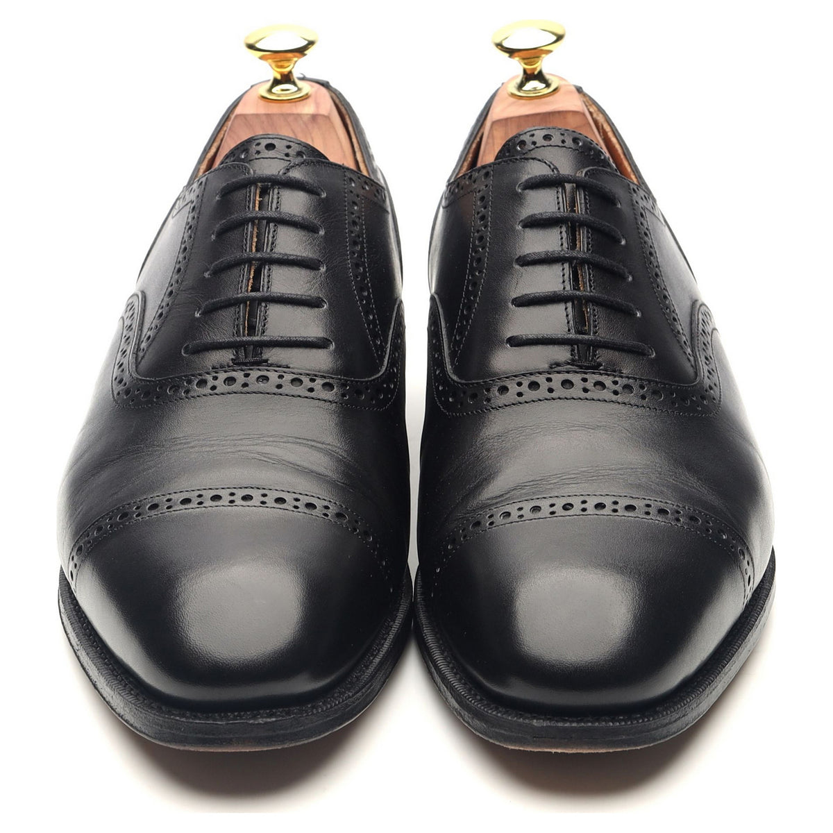 &#39;101513&#39; Black Leather Oxford Semi Brogues UK 7 E