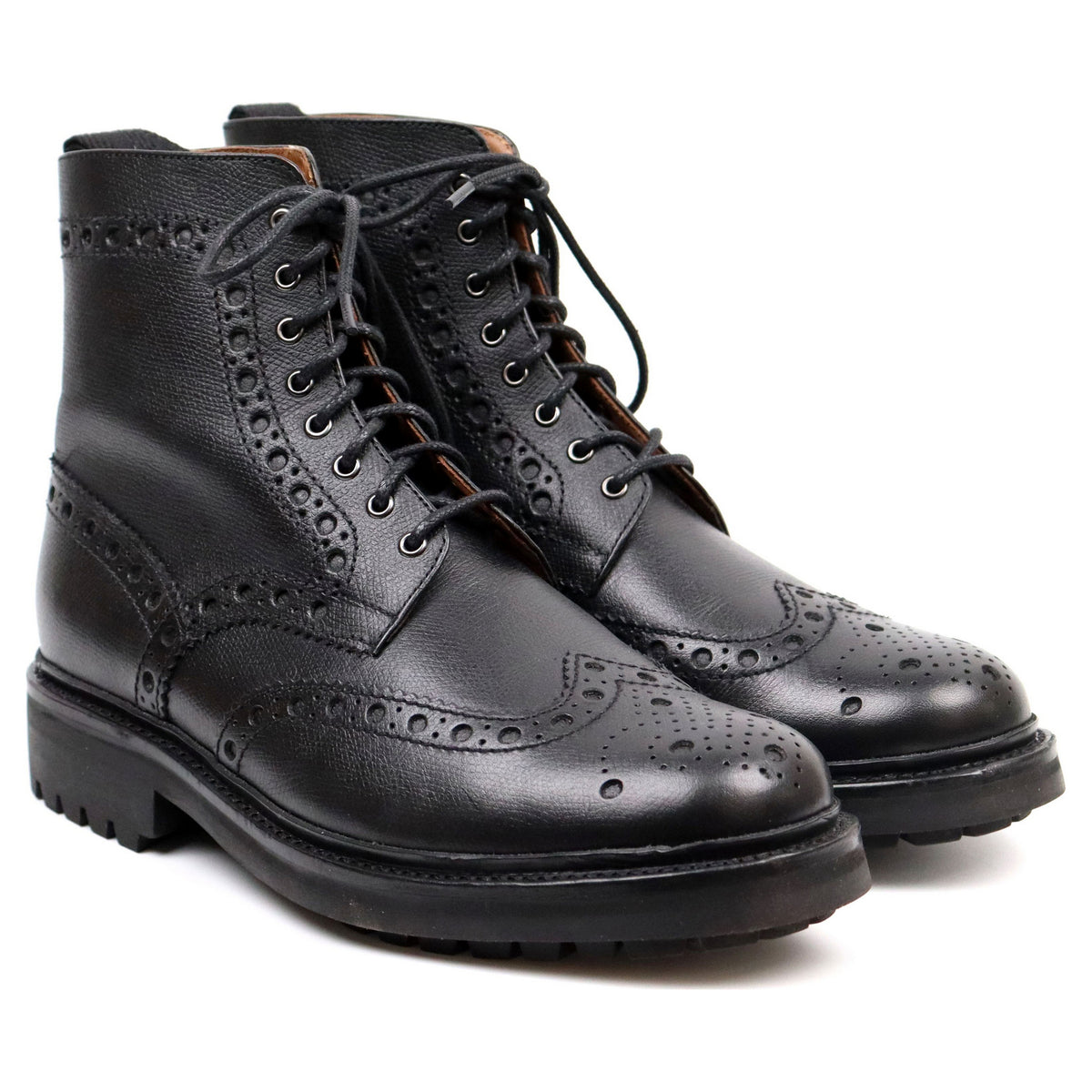 &#39;Fred&#39; Black Leather Brogue Boots UK 6.5 G