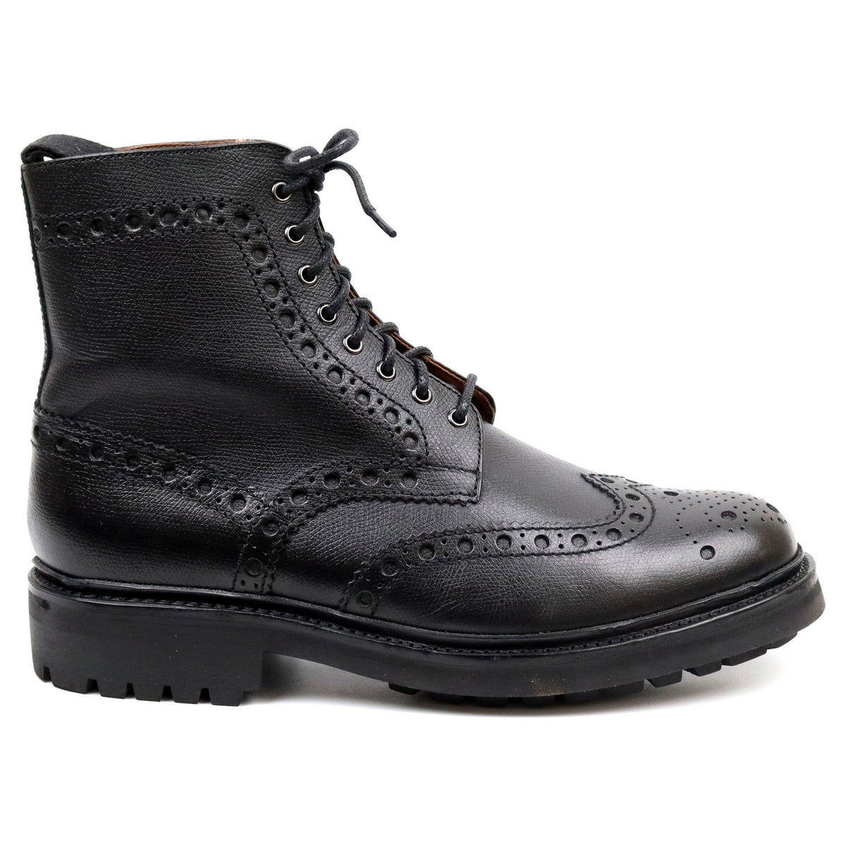 &#39;Fred&#39; Black Leather Brogue Boots UK 6.5 G