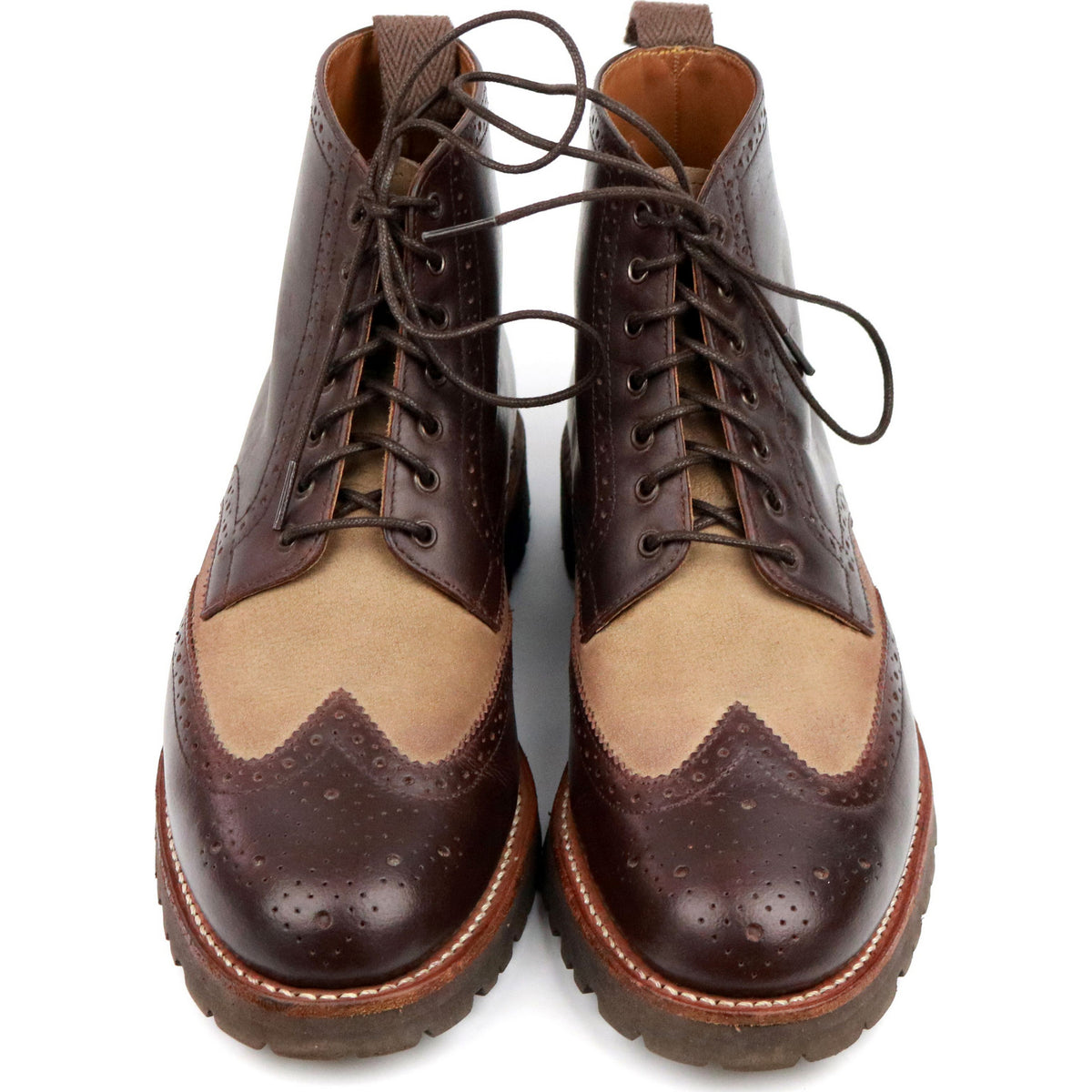 &#39;Sharp&#39; Brown Two Tone Leather Brogue Boots UK 6 G