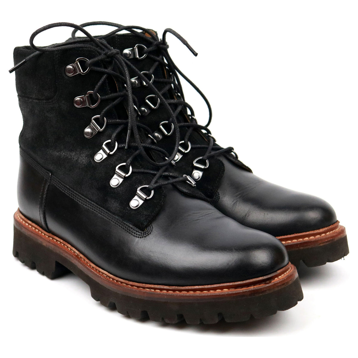 &#39;Rutherford&#39; Black Leather Suede Hiker Boots UK 6.5 G