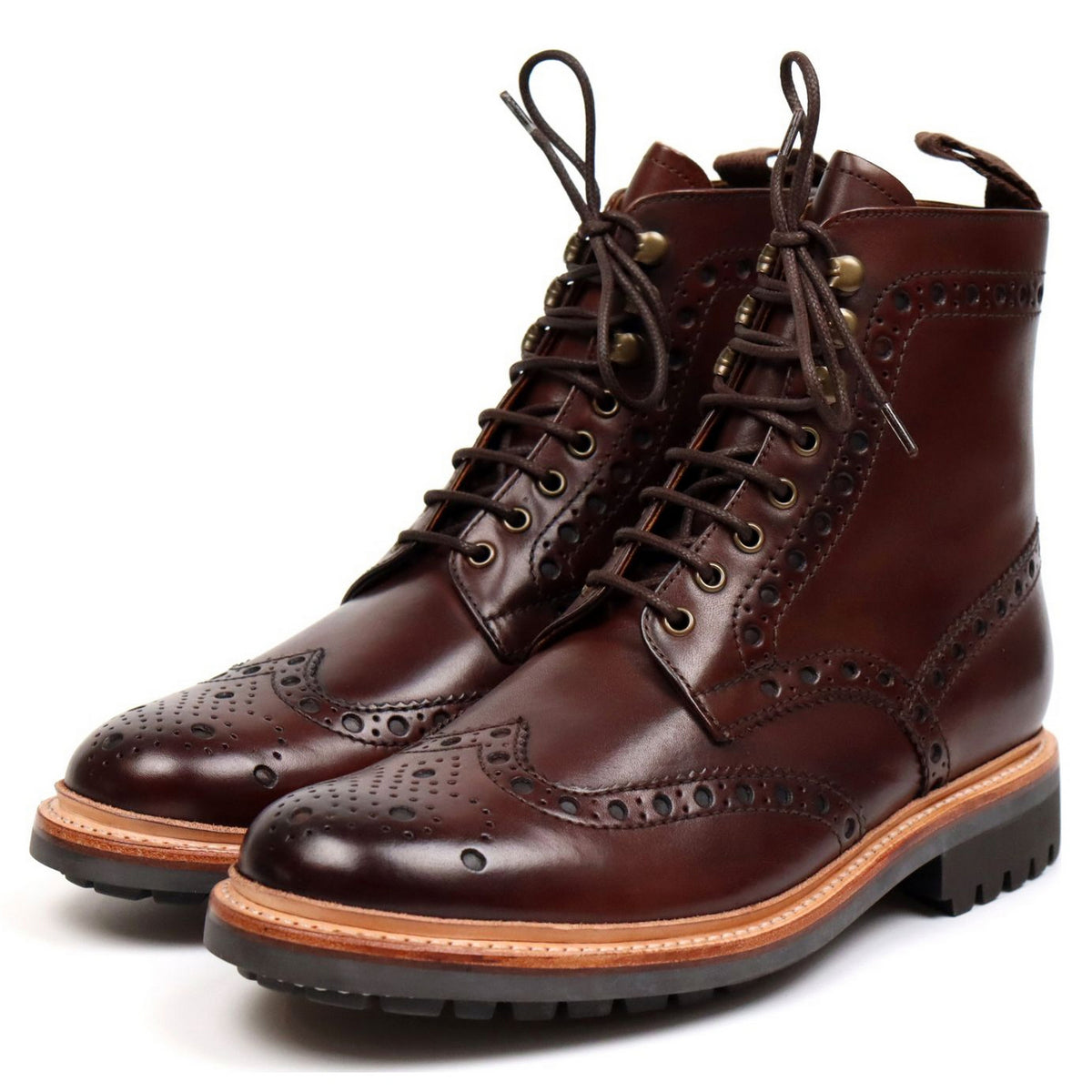 &#39;Fred&#39; Dark Brown Leather Brogue Boots UK 6.5