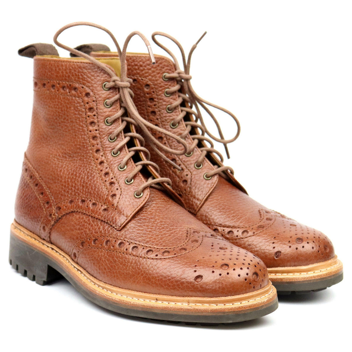 &#39;Fred&#39; Tan Brown Leather Brogue Boots UK 7 G